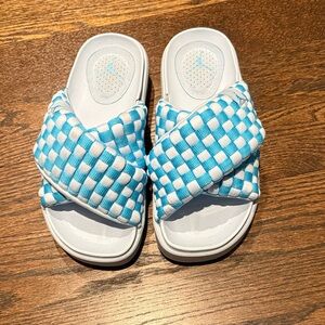 Jordan Womens Checkered Blue and White Sophia Slides